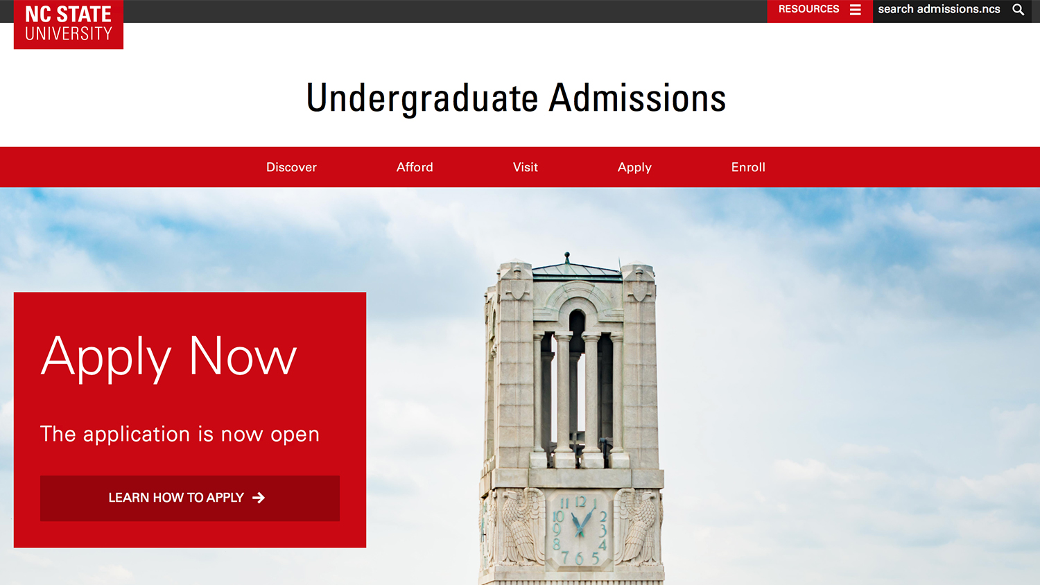 NC State Admissions website