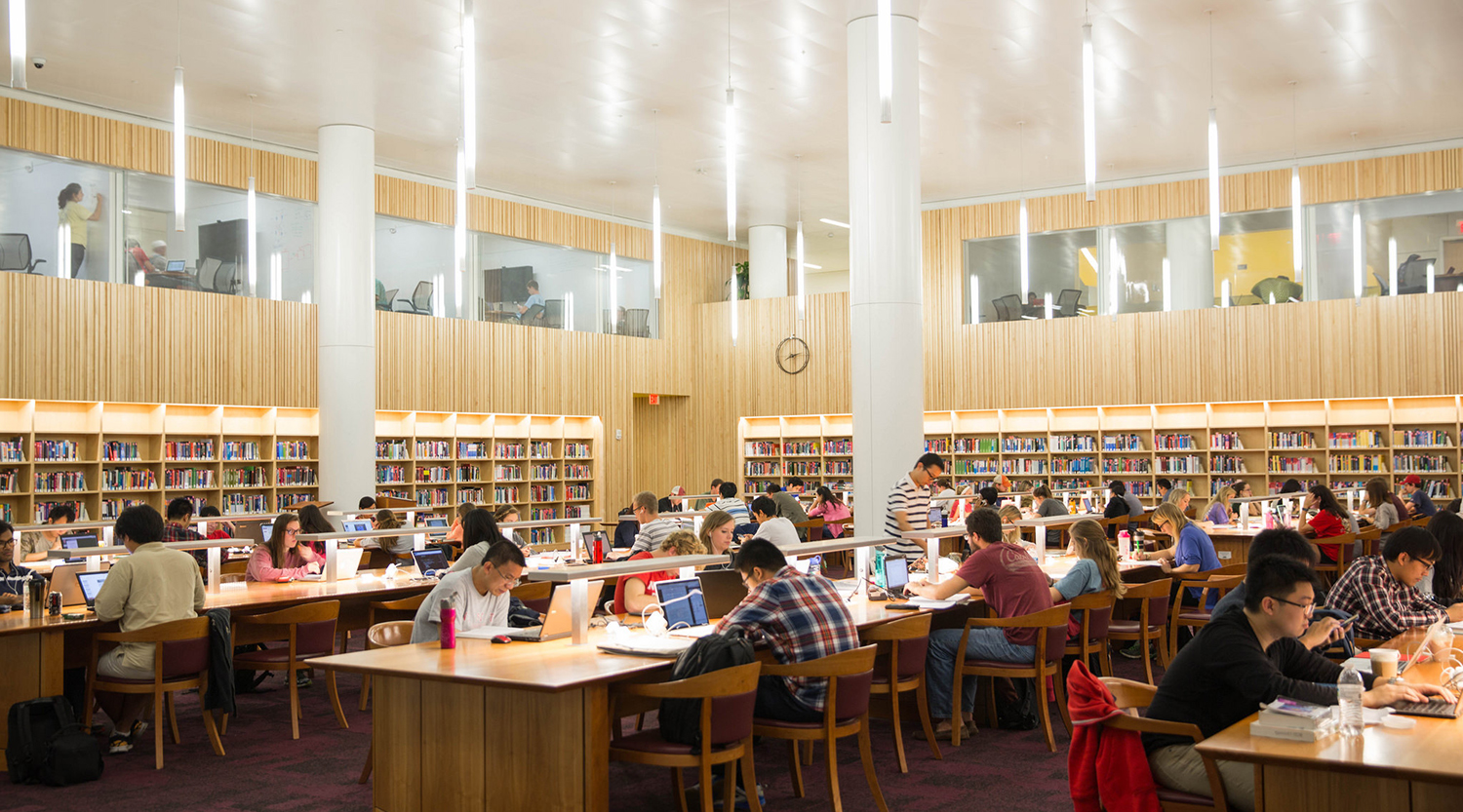 Students studying in the Hunt Library quiet room